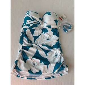 Anne Cole Swim Tankini Top Floral Ruched Strapless Swimsuit XS‎ NWT